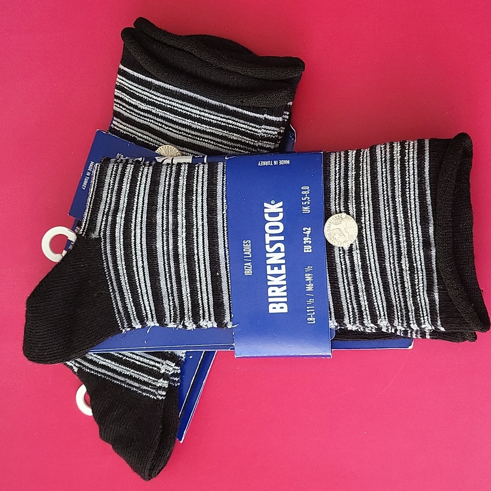 Birkenstock Ibiza Black/Silver Striped Socks. Sz 8-11.5